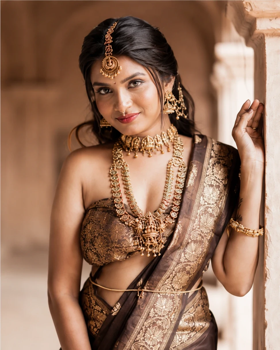 Close bridal portrait with soft eye definition and traditional jewellery